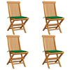 vidaXL Chaises pliantes avec coussins verts, 4 pi&egrave;ces, en bois de teck massif