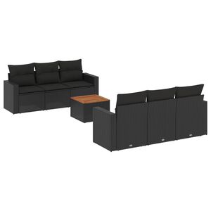vidaXL Salon de jardin 7 pcs avec coussins noir r&eacute;sine tress&eacute;e