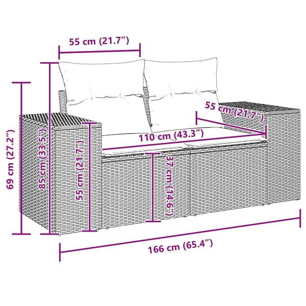 vidaXL Ensemble de canapé de jardin avec coussin 8 pcs Noir polyrotin