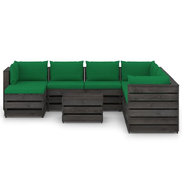 vidaXL Salon de jardin 9 pcs avec coussins Bois impr&eacute;gn&eacute; de gris