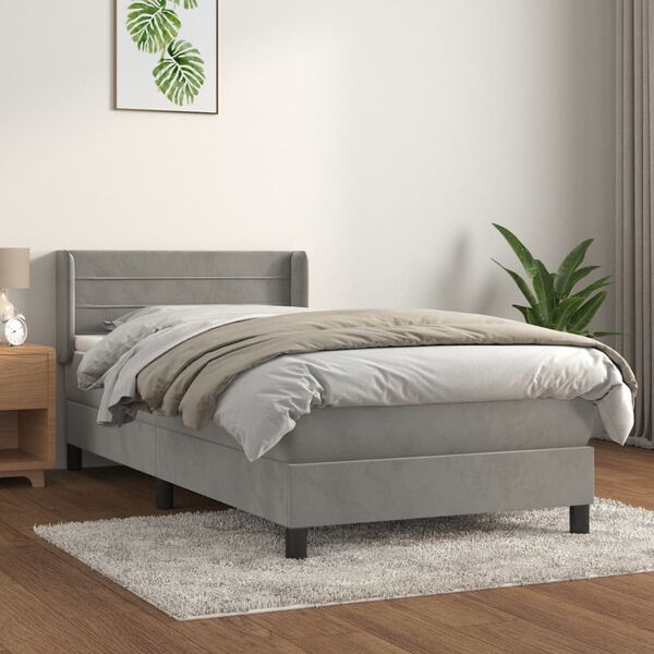 vidaXL Sommier &agrave; lattes de lit et matelas Gris clair 100x200cm Velours