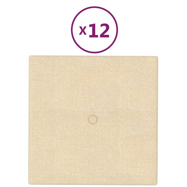 vidaXL Panneaux muraux 12 pcs Cr&egrave;me 30x30 cm Tissu 1,08 m&sup2;