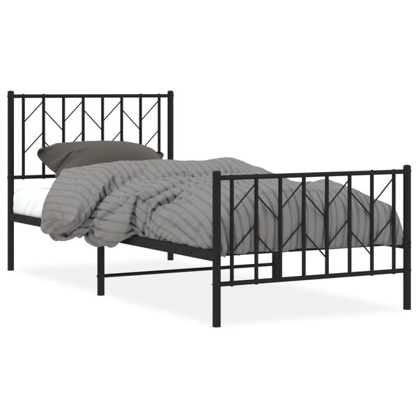 vidaXL Cadre de lit m&eacute;tal sans matelas avec pied de lit noir 90x200 cm