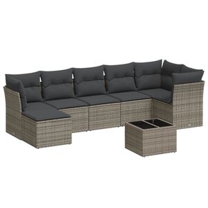 vidaXL Salon de jardin 8 pcs avec coussins gris r&eacute;sine tress&eacute;e