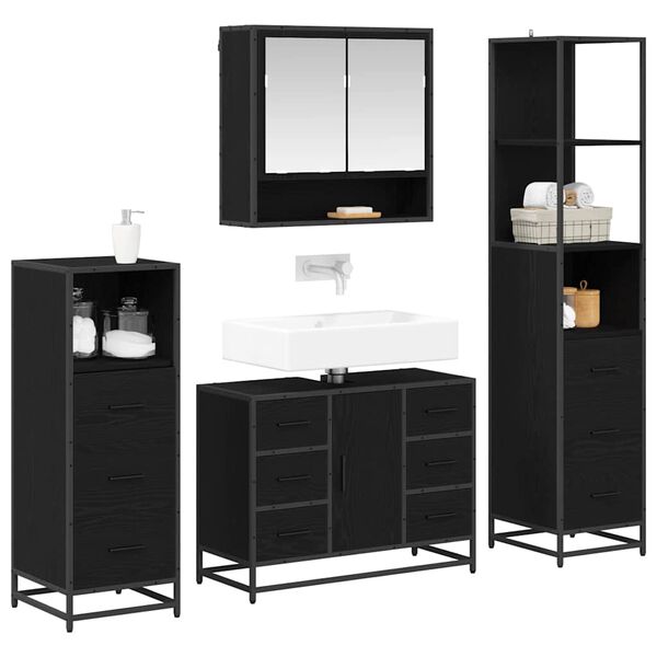 vidaXL Ensemble de mobilier de salle de bain 4 pcs Ch&ecirc;ne noir