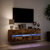 vidaXL Meuble TV mural avec lumières LED chêne fumé 130x31x45 cm
