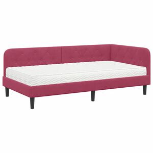 vidaXL Cadre de lit d'angle avec matelas Bordeaux 90 x 200 cm Velours
