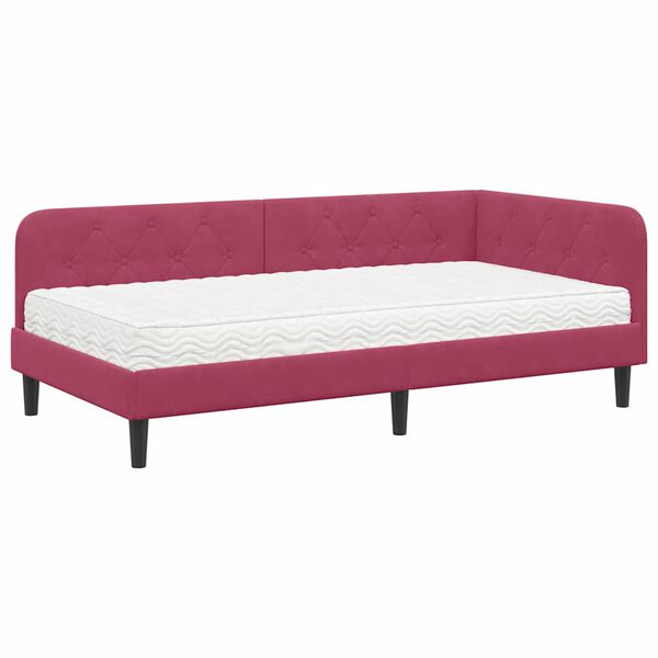 vidaXL Cadre de lit d'angle avec matelas Bordeaux 90 x 200 cm Velours