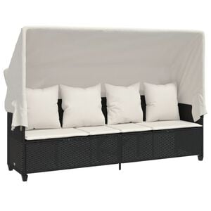 vidaXL Chaise longue avec auvent et coussins noir r&eacute;sine tress&eacute;e