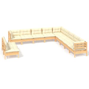 vidaXL Salon de jardin 11 pcs avec coussins cr&egrave;me Bois de pin solide
