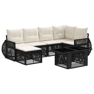 vidaXL Ensemble de canap&eacute; de jardin 7 pc Noir et blanc cr&egrave;me polyrotin