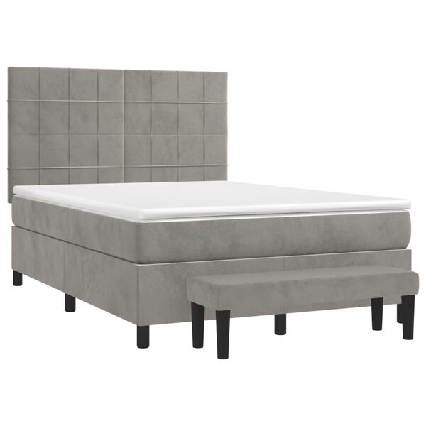 vidaXL Sommier &agrave; lattes de lit et matelas Gris clair 140x190cm Velours