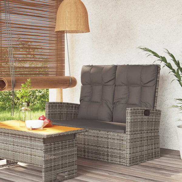 vidaXL Banc de jardin inclinable et coussins gris 118cm r&eacute;sine tress&eacute;e