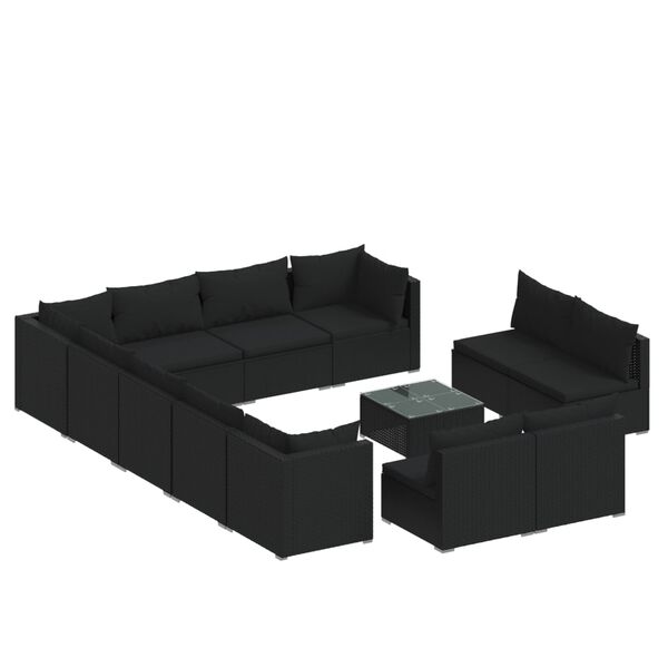 vidaXL Salon de jardin 13 pcs avec coussins Noir R&eacute;sine tress&eacute;e