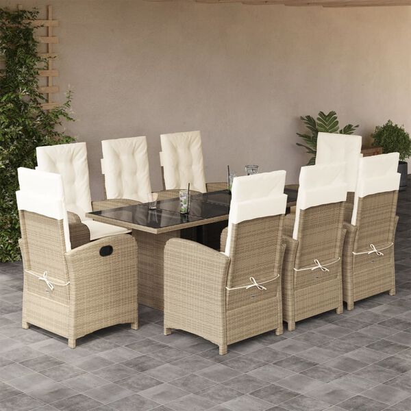 vidaXL Ensemble &agrave; manger de jardin et coussins 9 pcs beige Poly rotin