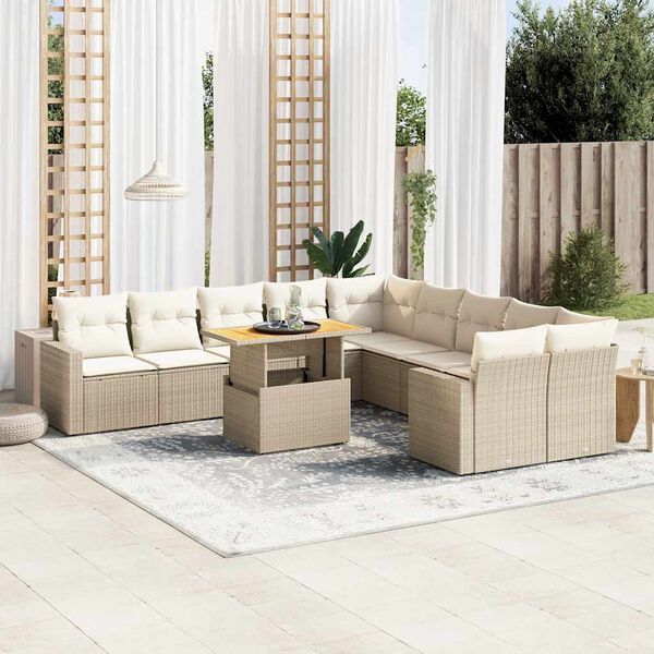 vidaXL Salon de jardin 11 pcs avec coussins beige r&eacute;sine tress&eacute;e