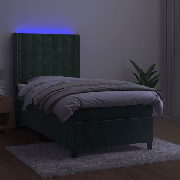 vidaXL Sommier &agrave; lattes de lit matelas et LED Vert fonc&eacute; 100x200 cm
