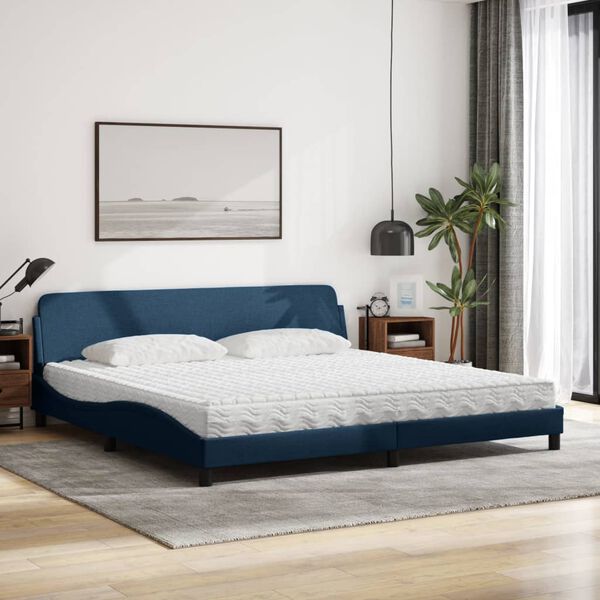 vidaXL Lit avec matelas Dover bleu 200x200 cm tissu