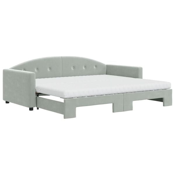 vidaXL Lit de jour avec gigogne et matelas gris clair 90x190cm velours