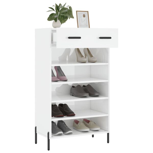 vidaXL Armoire &agrave; chaussure Blanc brillant 60x35x105 cm Bois ing&eacute;nierie