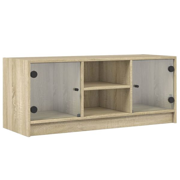 vidaXL Meuble TV avec portes en verre ch&ecirc;ne sonoma 102x37x42 cm