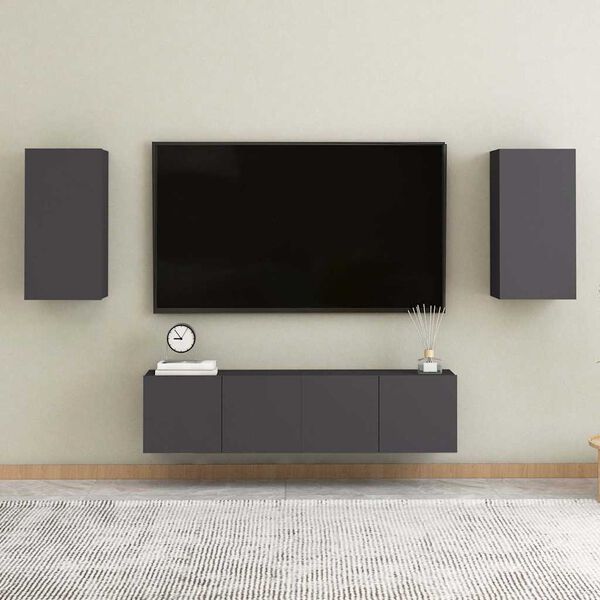 vidaXL Ensemble de meubles TV 4 pcs Gris Bois d&rsquo;ing&eacute;nierie