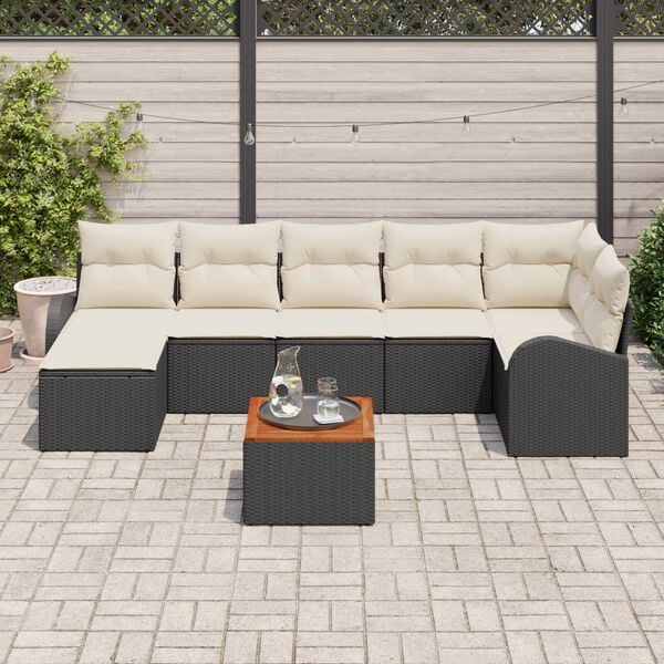 vidaXL Ensemble de canapé de jardin 8 pcs Noir Poly rotin