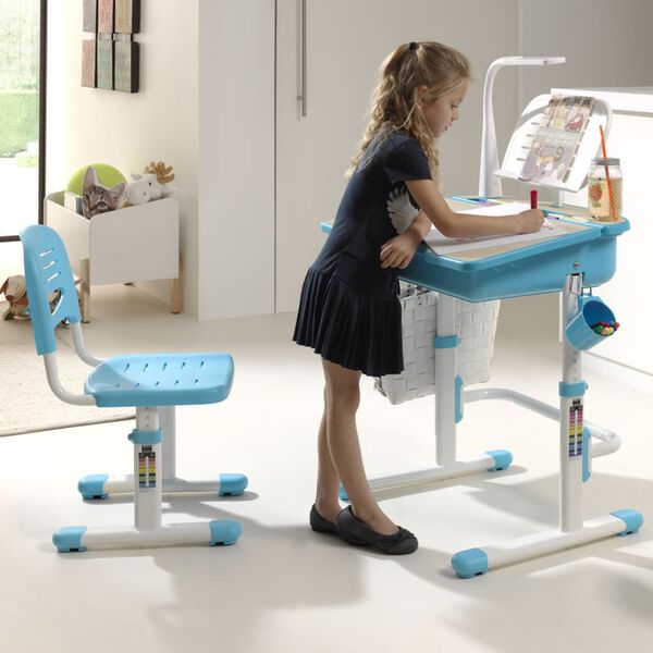 Vipack Bureau r&eacute;glable enfant avec chaise Bleu clair et blanc