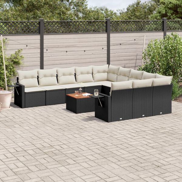 vidaXL Salon de jardin 12 pcs avec coussins noir r&eacute;sine tress&eacute;e