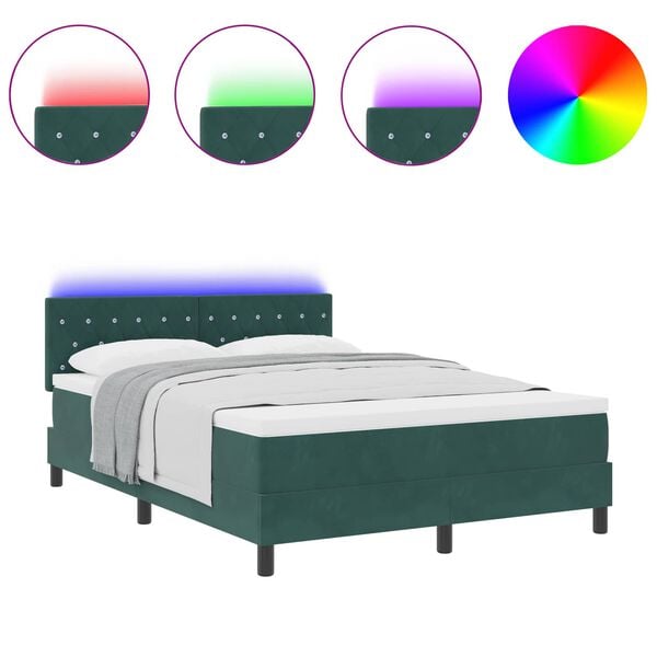 vidaXL Lit &agrave; ressort LED avec matelas Vert fonc&eacute; 160 x 200 cm Velours