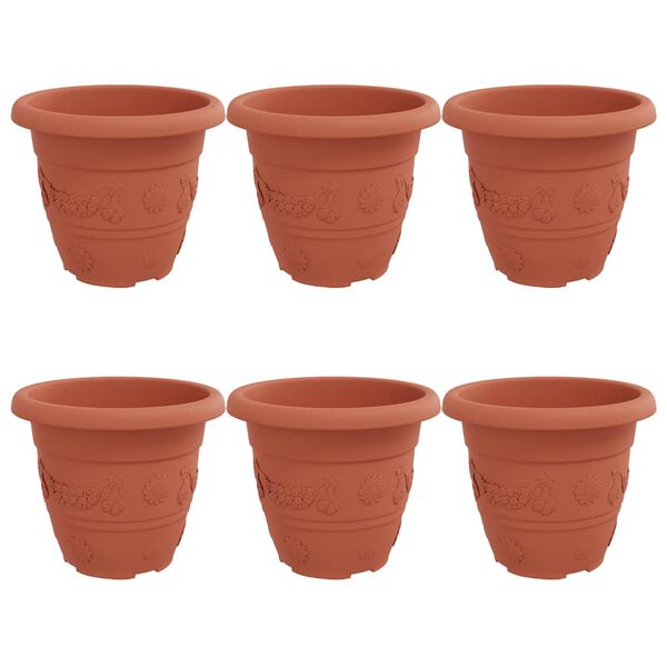 vidaXL Pot &agrave; fleurs rond 6 pcs Rouge brique &Oslash; 26 x 21,5 cm Plastique