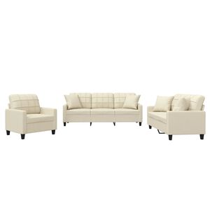 vidaXL Ensemble de canap&eacute;s 3 pcs avec coussins cr&egrave;me similicuir