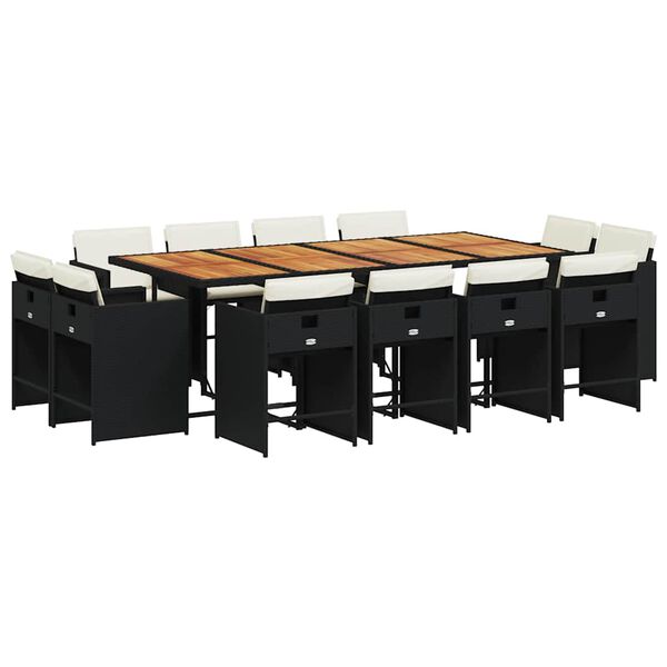 vidaXL Ensemble &agrave; manger de jardin 13 pcs coussins noir r&eacute;sine tress&eacute;e