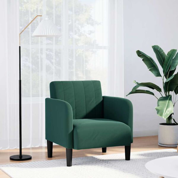 vidaXL Fauteuil avec accoudoirs vert fonc&eacute; 54 cm velours