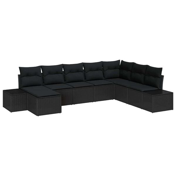 vidaXL Ensemble de canap&eacute; de jardin avec coussin 8 pcs Noir polyrotin