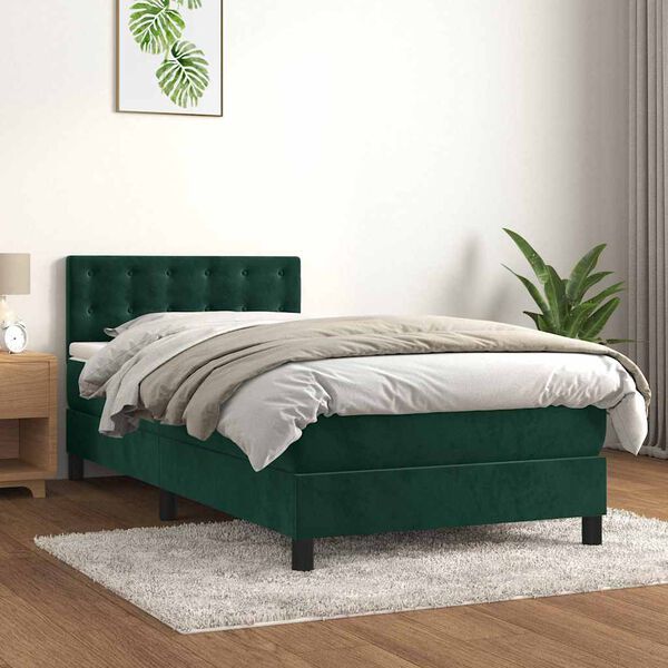 vidaXL Sommier &agrave; lattes de lit avec matelas Vert fonc&eacute; 90x200 cm