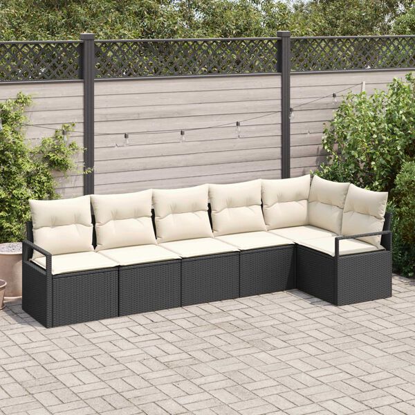 vidaXL Ensemble de canap&eacute; de jardin 6 pcs Noir et Blanc polyrotin