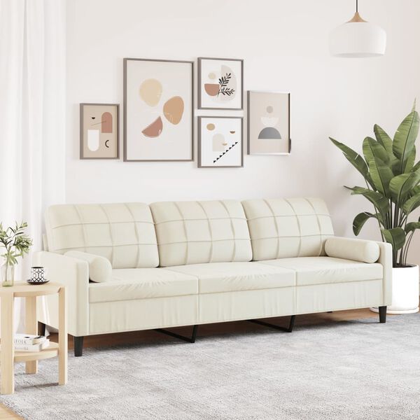 vidaXL Canapé 3 places avec oreillers décoratifs crème 210 cm velours