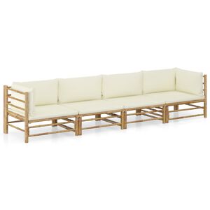 vidaXL Salon de jardin 4 pcs avec coussins blanc cr&egrave;me bambou