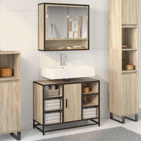 vidaXL Meuble de salle de bain avec lavabo Ch&ecirc;ne Sonoma 80 x 33 x 60 cm Bois d'ing&eacute;nierie