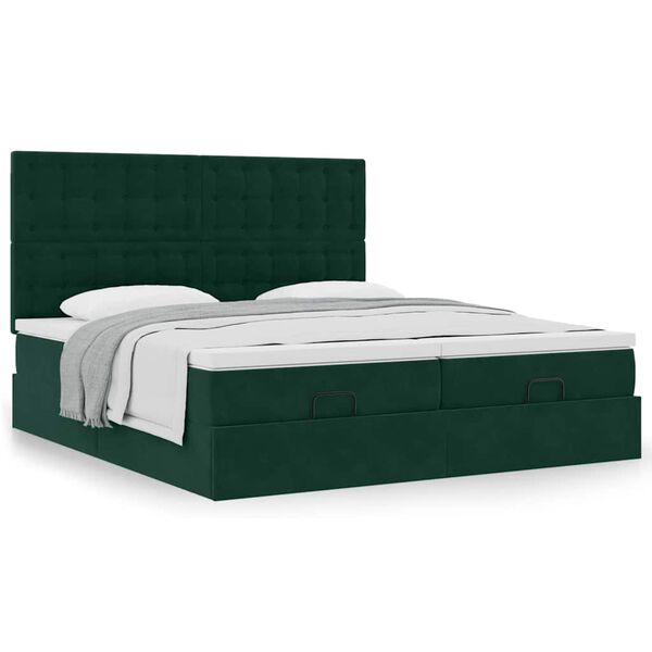 vidaXL Cadre de lit ottoman avec matelas vert fonc&eacute; 160x200 cm velours