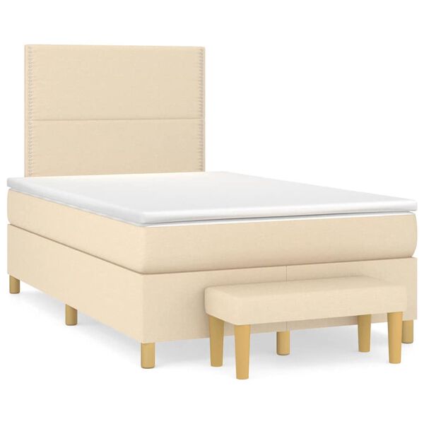 vidaXL Sommier &agrave; lattes de lit avec matelas cr&egrave;me 120x190 cm tissu