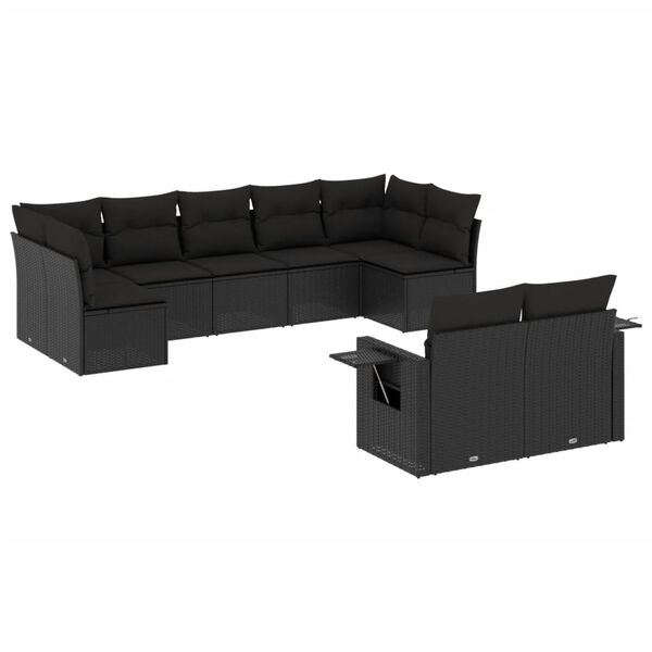 vidaXL Salon de jardin 9 pcs avec coussins noir r&eacute;sine tress&eacute;e