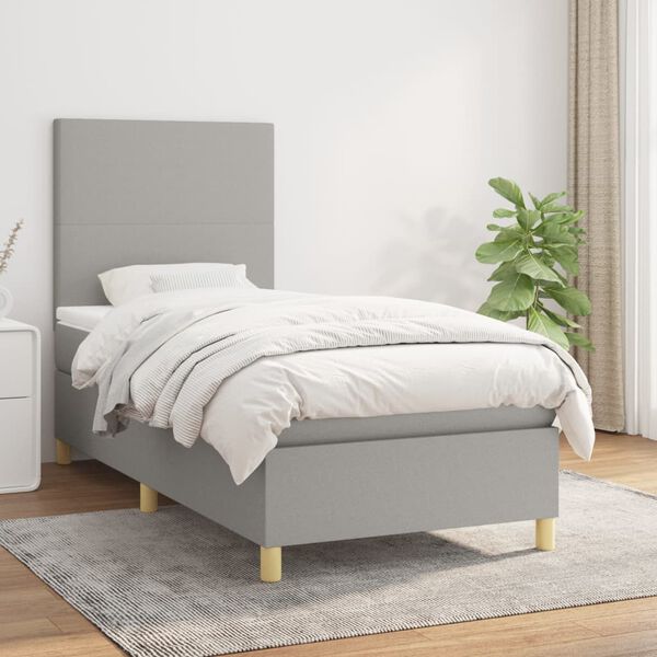 vidaXL Sommier &agrave; lattes de lit avec matelas Gris clair 100x200cm Tissu