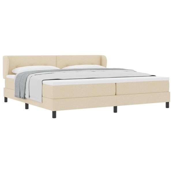 vidaXL Lit &agrave; ressorts avec matelas Cr&egrave;me 200 x 200 cm tissu