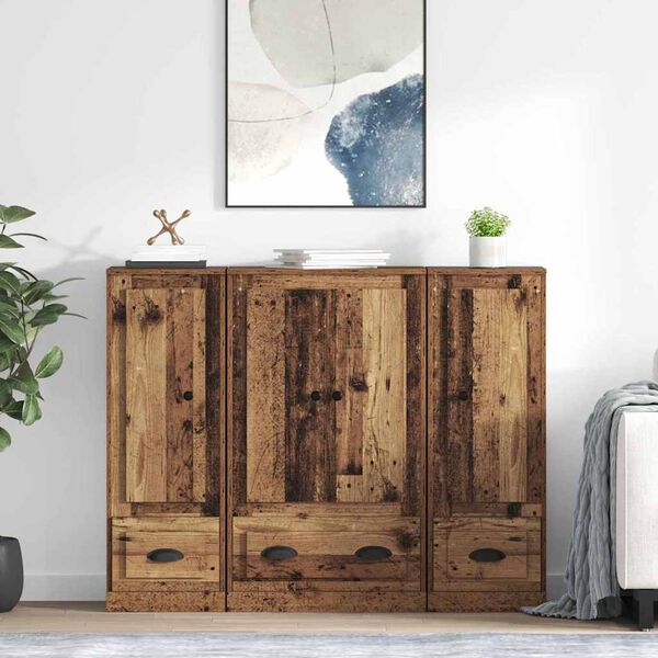 vidaXL Haut Armoire avec tiroir 3 pcs Bois Ancien Bois d'ing&eacute;nierie