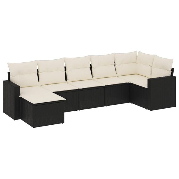 vidaXL Salon de jardin 7 pcs avec coussins noir r&eacute;sine tress&eacute;e
