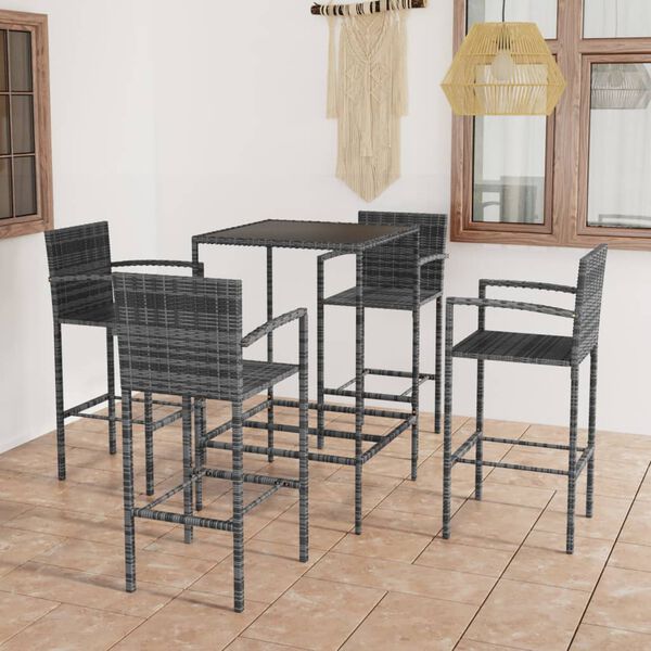 vidaXL Ensemble de bar de jardin 5 pcs Résine tressée Gris