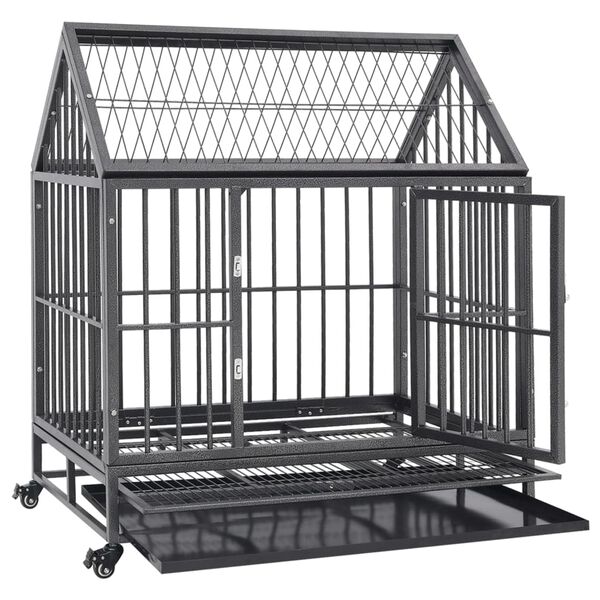vidaXL Cage pour chien avec roues et toit Acier 92x62x106 cm