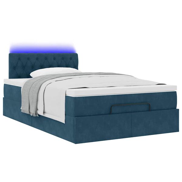 vidaXL Cadre de lit ottoman avec matelas bleu fonc&eacute; 120x200 cm velours